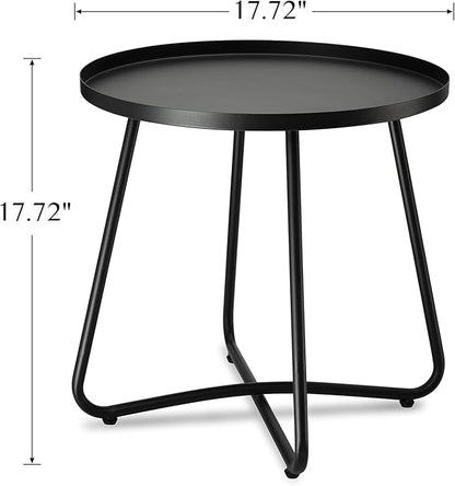 danpinera Outdoor Side Tables, Weather Resistant Steel Patio Side Table, Small Round Outdoor End Table Metal Side Table for Patio Yard Balcony Garden Bedside Black, Set of 2