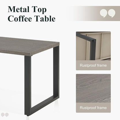 Belord Patio Coffee Table: Rectangular Heat Transfer Top Metal Outdoor Coffee Table with Storage, Anti-Rust Frame Modern Outdoor Table Furniture, 59" W Grey