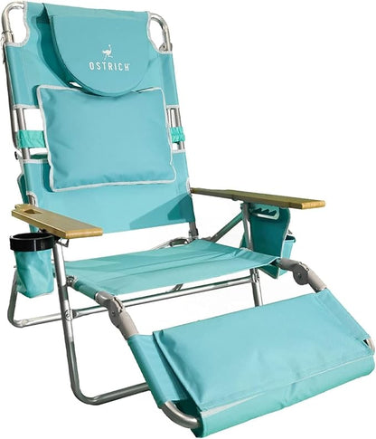 Ostrich the Deluxe 3N1 Lightweight Lawn Beach Reclining Lounge Chair with Footrest, Outdoor Furniture for Patio, Balcony, Backyard, or Porch, Aqua