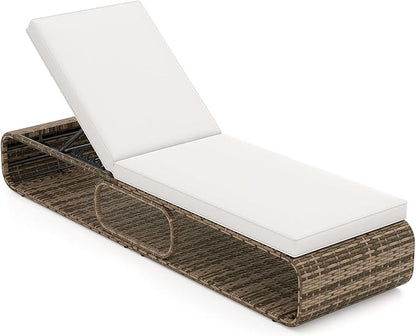 Tangkula Outdoor Chaise Lounge Chair, 7-Position PE Wicker Patio Reclining Sun Lounger with Adjustable Backrest, Cushion and Storage, Pool Sunbathing Recliner for Poolside, Backyard (1, Off White)