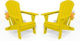 Folding Adirondack Chair with Cup Holders Set of 2, HDPE Plastic Outdoor Chairs, Weather Resistant - Photo 1