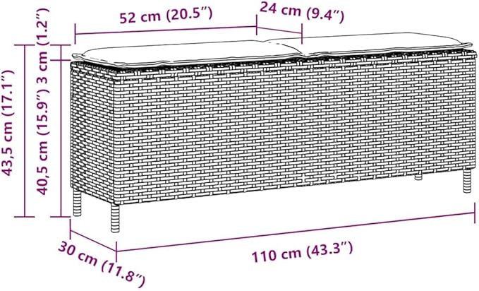 Patio Bench with Cushion Brown Garden Seating Garden Bench for Balcony Lawn 43.3"x11.8"x15.9" Poly Rattan
