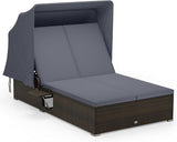 Tangkula Outdoor Rattan Daybed with Canopy & 6-Level Adjustable Backrests - Photo 1