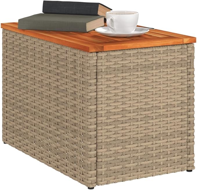 Set of 2 Outdoor Side Tables, Rectangular Patio End Table with Durable Synthetic Poly Rattan and Powder-Coated Steel - Photo 4