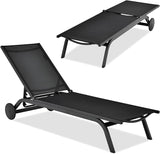 COSTWAY Outdoor Patio Chaise Lounge, 6-Position Adjustable Pool Lounger with Stable Aluminum Frame - Photo 1