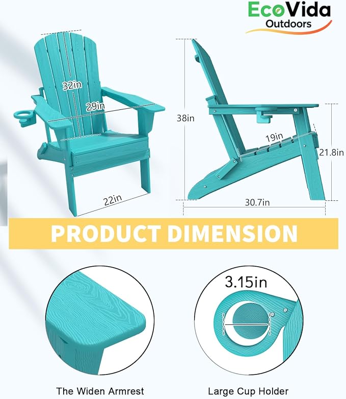 3-Piece Folding Adirondack Chair Set - 38" Extra Tall Back & Embossed Wood Grain - Photo 8