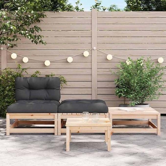 Modular Garden Armless Sofa with Adjustable Design and Removable Cushions for Outdoor Patio Seating in Rustic Pine Wood Finish