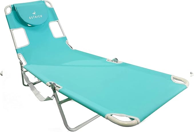 Ostrich the Original Chaise 72 x 22 Inch Lounge Portable Reclining Lounger, Outdoor Patio, Beach, Lawn, Camping, or Pool Tanning Chair, Aqua