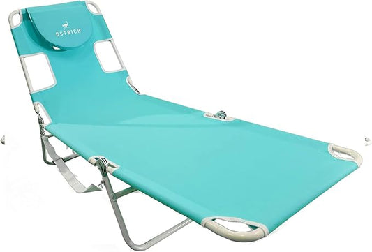 Ostrich the Original Chaise 72 x 22 Inch Lounge Portable Reclining Lounger, Outdoor Patio, Beach, Lawn, Camping, or Pool Tanning Chair, Aqua