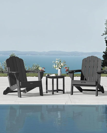 Folding Adirondack Chair, HDPE Adirondack Chair with 2 Cup-Holders, Outdoor Fire Pit Chairs for Poolside, Garden, Patio, Grey