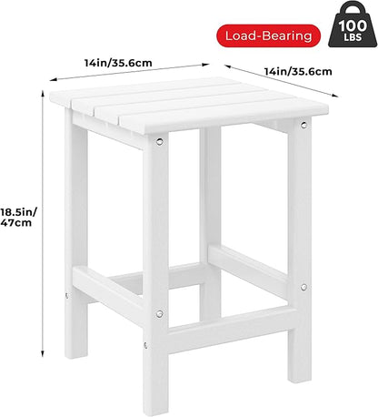 Costaelm Square Outdoor Side Tables, Adirondack Patio Tables for Outside, HDPE Patio End Table Weather Resistant, Balcony Table for Pool, Seaside, Backyard, Porch, Indoor Companion, White