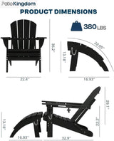 Black 6-Piece Folding Adirondack Chair Set with Cup Holders, Ottomans, Side Table & Beige 9FT Patio Umbrella with Base - Photo 2
