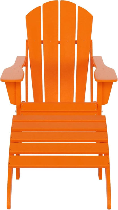 WO Home Furniture Adirondack Chair Outdoor Ottoman Set of 2 PCS Classic Patio Furniture (Orange)
