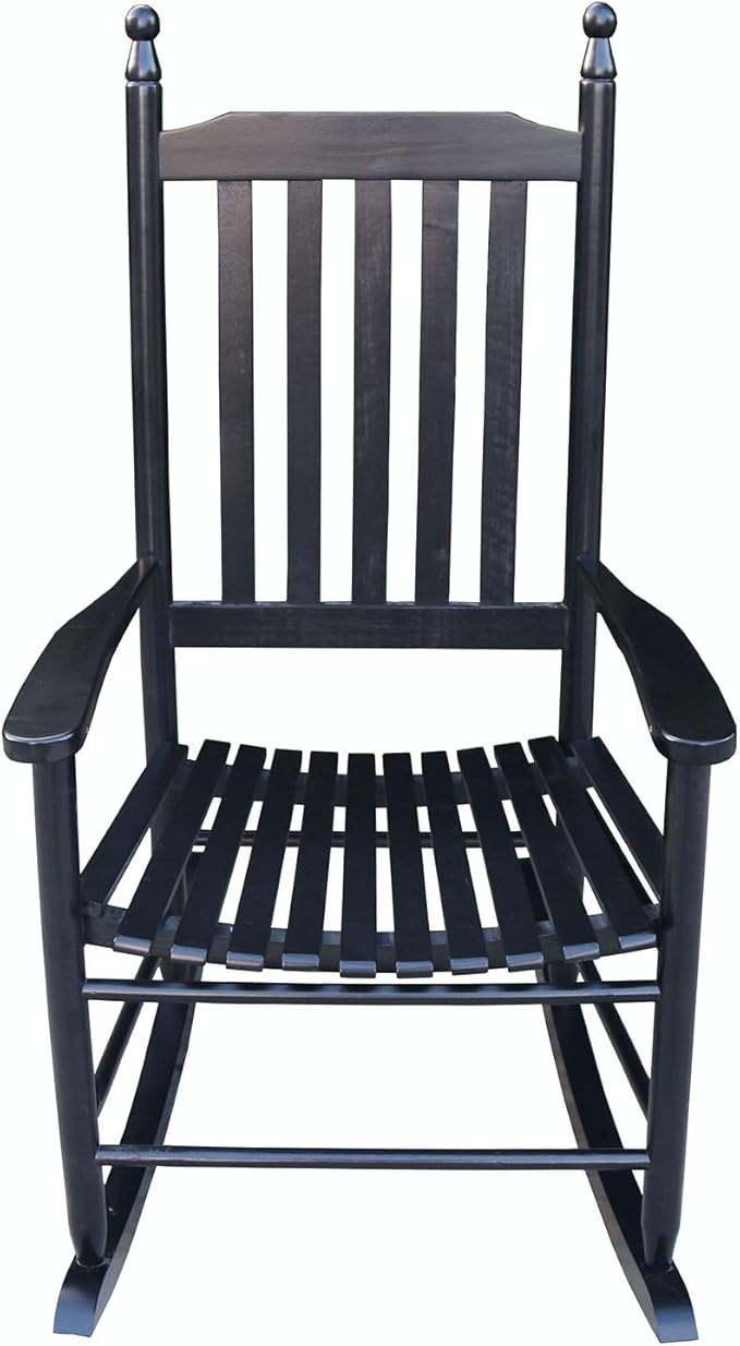 Henf Wooden Rocking Chair Outdoor Porch Rocker Chair, Populus Wood Frame Patio Rocking Chair for Garden, Lawn, Balcony, Backyard, Load Bearing 280 lbs (Black)