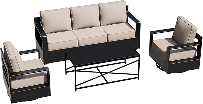 Outdoor Aluminum Furniture Set, 4-Piece Patio Conversation Set, 2 Swivel Chairs, 1 Sofa and 1 Table - Photo 9
