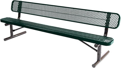 COATEDOUTDOORFURNITURE Heavy-Duty Portable Outdoor Bench Thermoplastic Coated, Expanded Metal, Commercial-Grade Seating, Made in America (Portable with Back, 8 Ft, Dark Green)