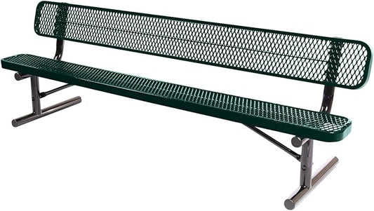 COATEDOUTDOORFURNITURE Heavy-Duty Portable Outdoor Bench Thermoplastic Coated, Expanded Metal, Commercial-Grade Seating, Made in America (Portable with Back, 8 Ft, Dark Green)