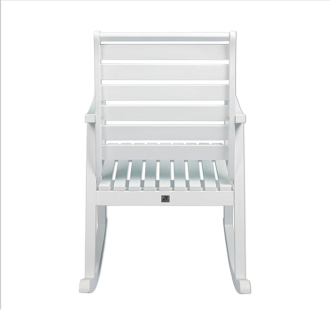 Eyely KCR101C Carrie Modern Slat-Back 300-Lbs Support Acacia Wood Patio Outdoor Rocking Chair for Garden, Lawn, Backyard, Pool, Deck, Beach, Firepit, White