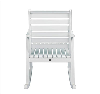 Eyely KCR101C Carrie Modern Slat-Back 300-Lbs Support Acacia Wood Patio Outdoor Rocking Chair for Garden, Lawn, Backyard, Pool, Deck, Beach, Firepit, White