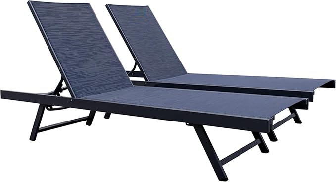 Vivere Set of 2 Aluminum Outdoor Chaise Lounge Chairs, Urban Sun Adjustable Reclining Patio Loungers - Photo 1