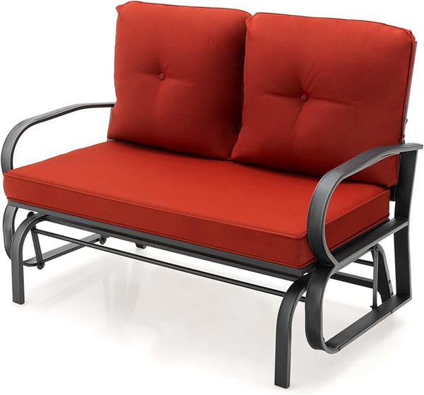 Tangkula 2-Person Outdoor Glider Bench, Swing Seat Bench with Seat & Back Cushions, Sturdy Rustproof Steel Frame - Photo 1