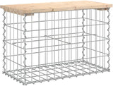 Patio Benches Patio Bench Gabion Design 24.8"x12.4"x16.5" Solid Wood Pine, Pinewood and Steel Outdoor Bench: Durable - Photo 3