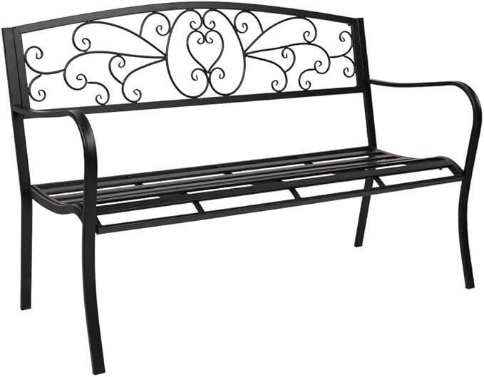 51-Inch Outdoor Garden Bench Classic Metal Patio Park Bench Elegant Porch Deck Loveseat with Cast Iron Frame (A-Type)
