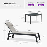PURPLE LEAF Outdoor Lounge Chair Set of 3 Patio Chaise Pool Lounger Aluminum Frame with Side Table and Wheels for - Photo 2