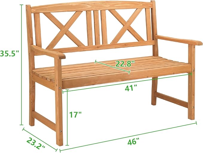 Garden Bench Loveseat - 2-Person Acacia Wood Bench with Armrest, Backrest, Sturdy Frame, 800lbs Capacity, Outside Park Bench for Patio, Yard, Front Porch, Outdoor Garden Bench, Natural