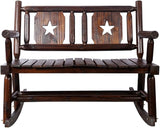 Outdoor Wooden Rocking Bench for 2, Heavy Duty Patio Rocker Loveseat 700 LBS Capacity - Photo 7
