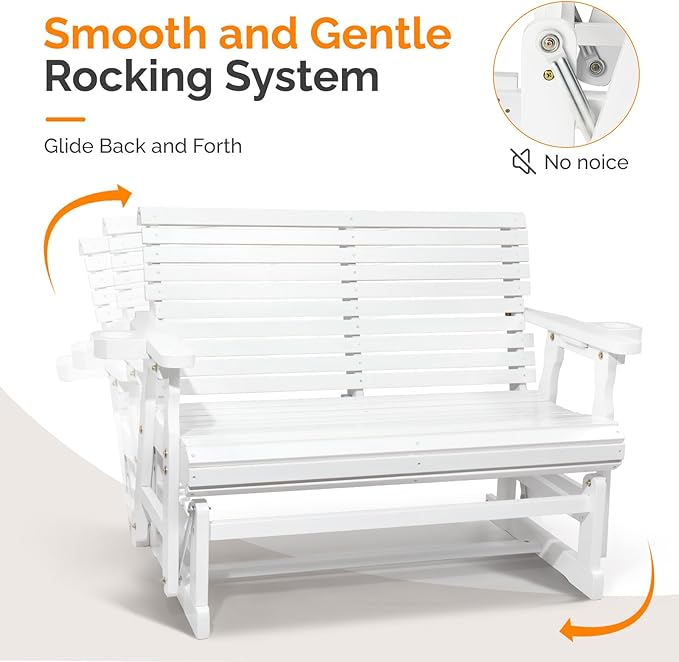 VINGLI Wooden Patio Glider, Heavy Duty 800 LBS Outdoor Glider with Cup Holders - Photo 6