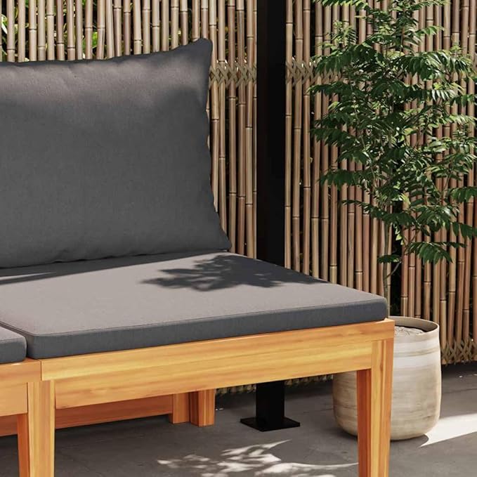 Garden Bench with Table Dark Grey Natural Wood Solid Acacia Wood Plush Cushions Reversible Table Orientation Easy Maintenance Ample Seating Capacity Outdoor Furniture Patio
