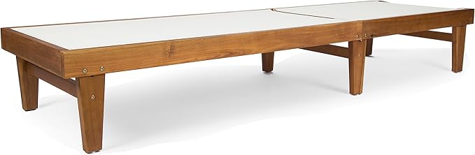 Christopher Knight Home Summerland Outdoor Mesh Chaise Lounge with Acacia Wood Frame, Teak Finish / White Mesh