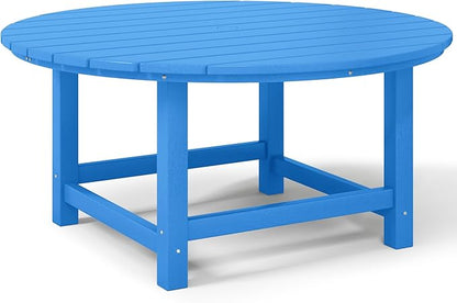 Costaelm Patio Conversation Table, Tatio Accent Tables, HDPE Outdoor Weather Resistant, Round Outdoor Porch Balcony Patio Drink Table for Outside, Pool, Backyard, Pacific Blue