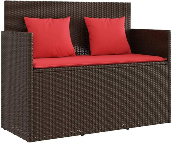 vidaXL Garden Bench with Cushions Brown UV Resistant Poly Rattan Outdoor Seating 2 Person Storage Compartment Modern - Photo 1