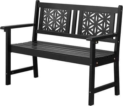 VINGLI 47" Outdoor Wood Bench, All Weather Outdoor Wooden Patio Garden Bench, Outside Loveseat 660lbs Capacity for Front Porch Park Entryway (Black)