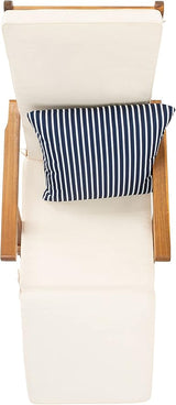 SAFAVIEH Outdoor Collection Palmdale Natural Brown Solid Wood/Beige Cushion with Striped Pillow Chaise Lounge Chair - Photo 8