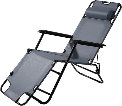 Outdoor Folding Chaise Lounge Chair, Patio Sun Lounger Reclining Beach Chair Sun Patio Pool Lawn Recliner Chair (Gray)