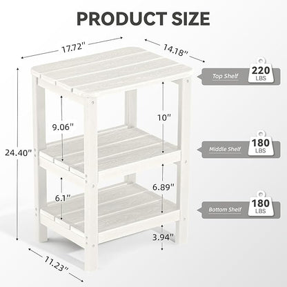 3 Tier Outdoor Side Table Adirondack Side Table HDPE End Table Patio Side Table Rectangle Tables for Outdoor Backyard Garden Balcony (Retro, White)