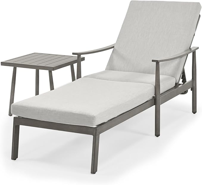 Outdoor Lounge Chair with Armrest, Patio Aluminum Chaise Lounge Set of 2, Adjustable Backrest with Rope Design - Photo 8