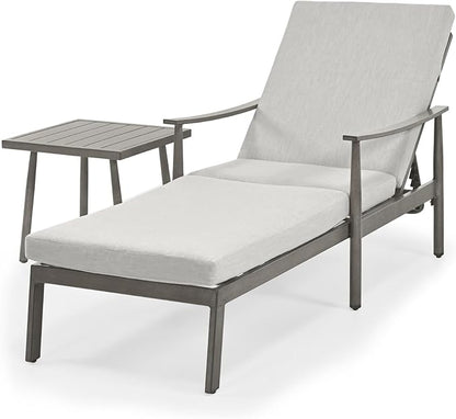 Outdoor Lounge Chair with Armrest, Patio Aluminum Chaise Lounge Set of 2, Adjustable Backrest with Rope Design, Patio Recliner Chairs Cushions for Lawn Pool Beach (Grey)