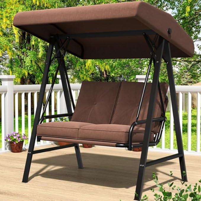 AECOJOY Outdoor Patio Swing Chair for Adults, 2-Seat Porch Swings with Adjustable Canopy - Photo 1