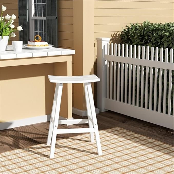 Costaelm All-Weather Outdoor Bar Stools, 29" Height Patio Stools & Bar Chairs, Adirondack Poly Patio Bar Stool for Patio, Deck, Kitchen Counter and Garden, White
