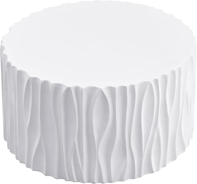 Christopher Knight Home Polaris Modern Outdoor Fluted Coffee Table, Round MGO Patio Center Table, Lightweight Concrete Coffee Table, Sofa End Table, Accent Table for Garden Balcony Poolside, White