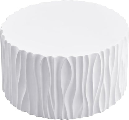 Christopher Knight Home Polaris Modern Outdoor Fluted Coffee Table, Round MGO Patio Center Table, Lightweight Concrete Coffee Table, Sofa End Table, Accent Table for Garden Balcony Poolside, White