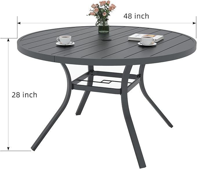 Round Outdoor Dining Table, 48 Inch All-Weather Patio Table with Adjustable Umbrella Hole for Deck Lawn Garden Backyard - Photo 3