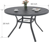 Round Outdoor Dining Table, 48 Inch All-Weather Patio Table with Adjustable Umbrella Hole for Deck Lawn Garden Backyard - Photo 3