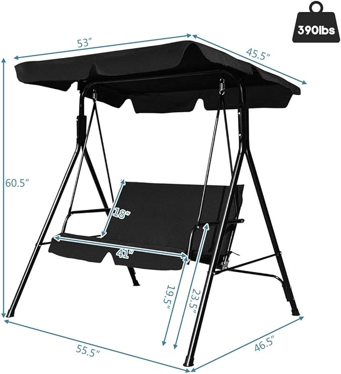 Tangkula 2 Person Porch Swing, Outdoor Swing with Removable Cushions, Solid Steel Structure - Photo 4