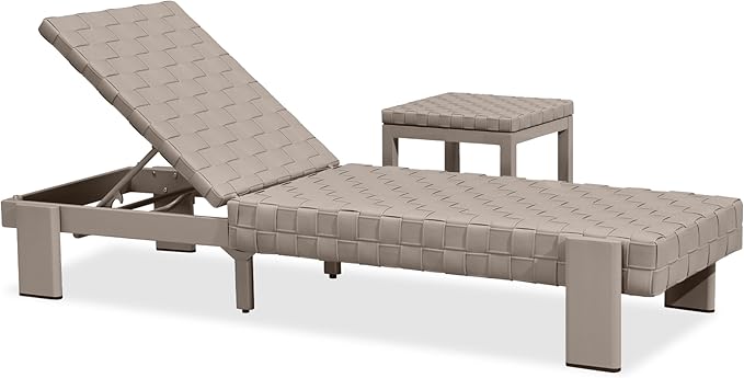 PURPLE LEAF Patio Lounge Chair Modern Outdoor PU Leather Style Chaise Lounge 1 Piece with Side Table Adjustable Backrest Aluminum Luxury Chaise Lounge Chairs for Pool Garden Backyard Beach, Tapue