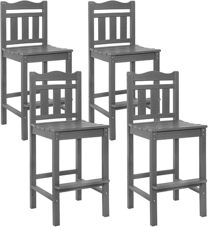 Sundale Outdoor Tall Adirondack Bar Chair Set of 2, HDPE Patio Stools with Backrest, 27.5 Inch Seat Height Tall Bistro Dining Counter Stool, All-Weather Pub Height Chair (Gray, 4 Bar Stools)